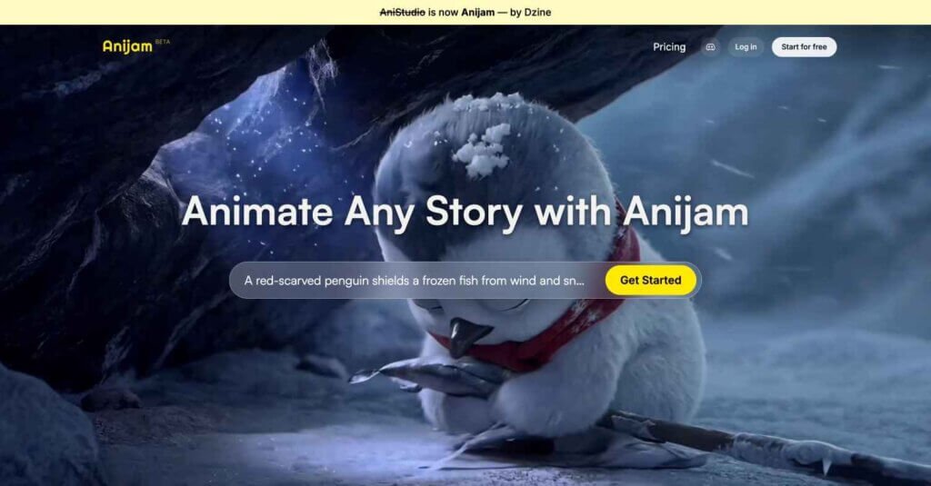 Anijam AI webpage