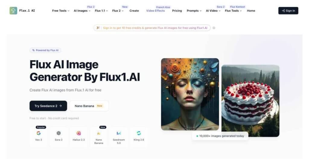 Flux AI webpage
