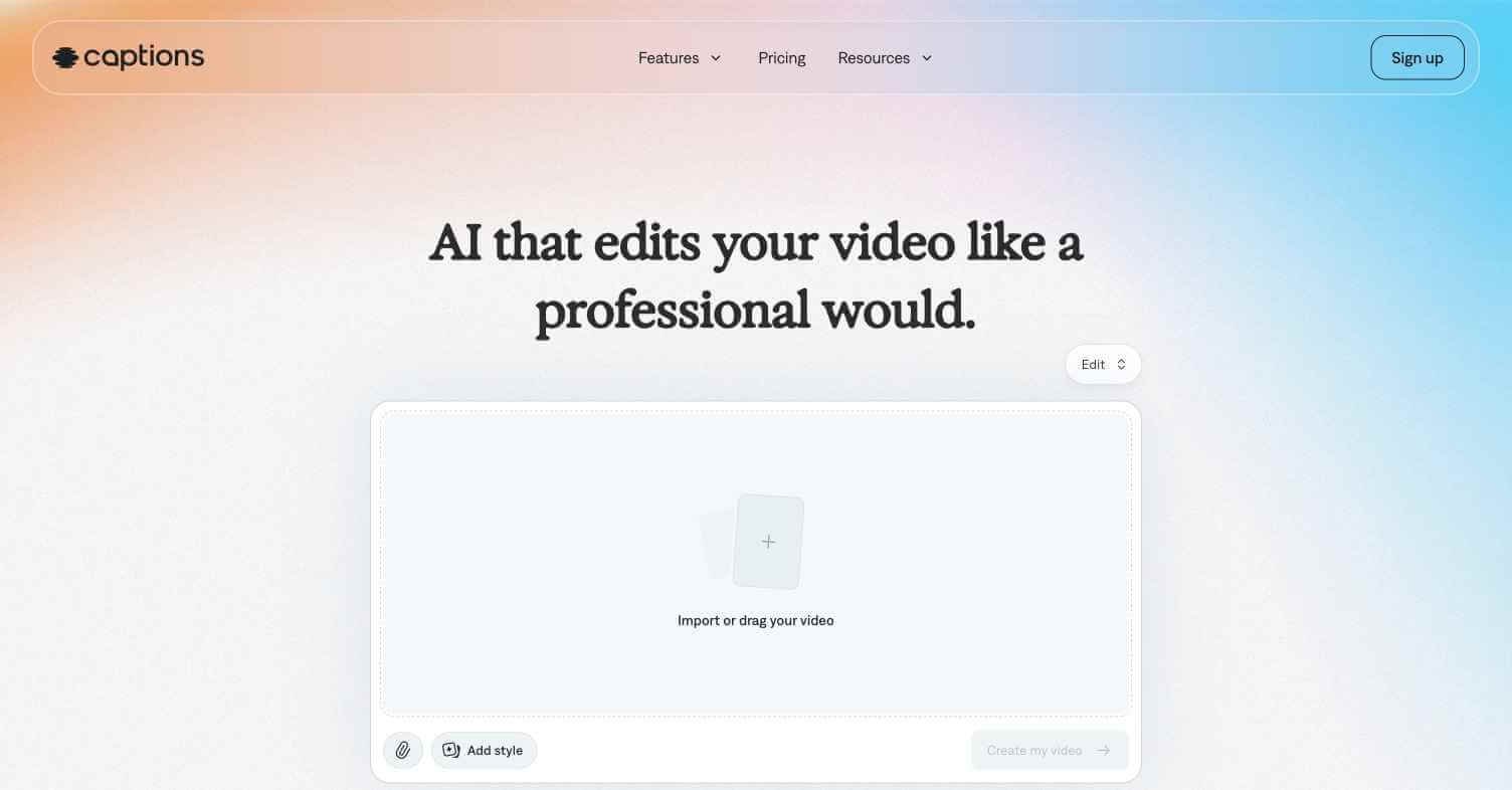 Captions AI webpage