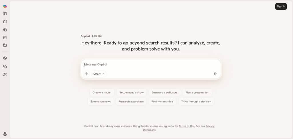 Bing Copilot Webpage