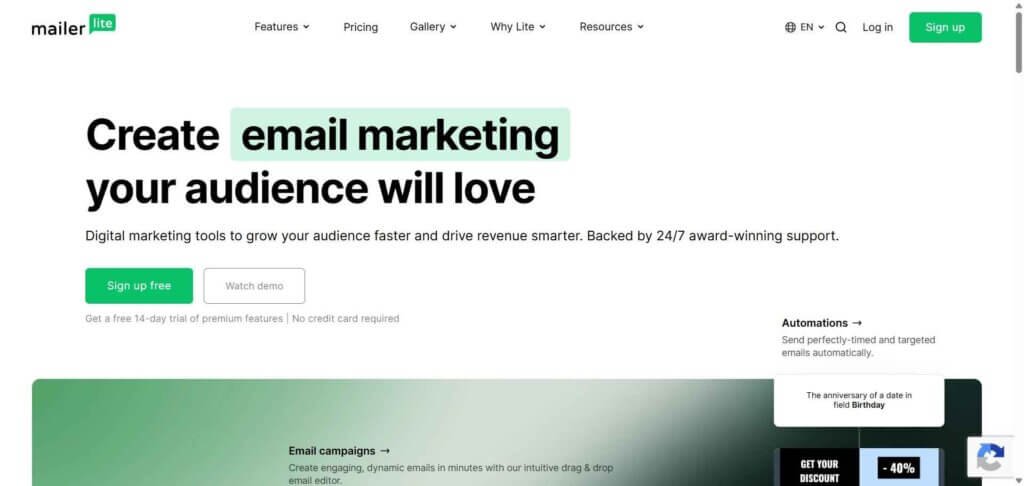 MailerLite Webpage