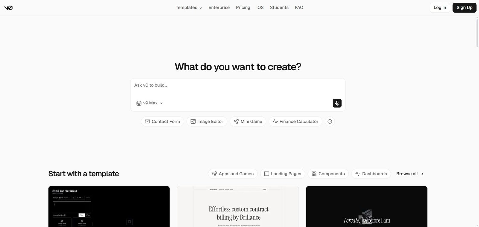 v0 by Vercel Webpage