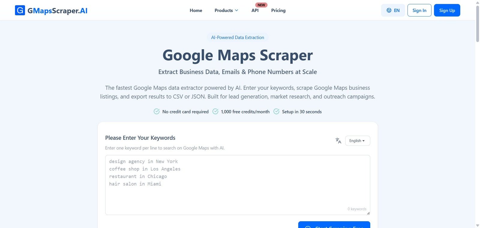 GMapsScraper.AI Webpage