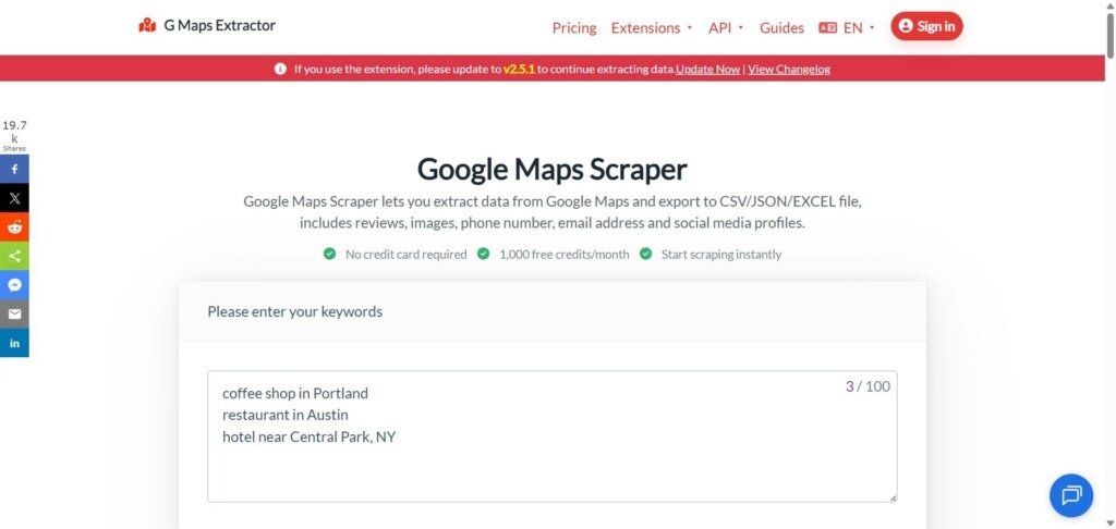 G Maps Extractor Webpage