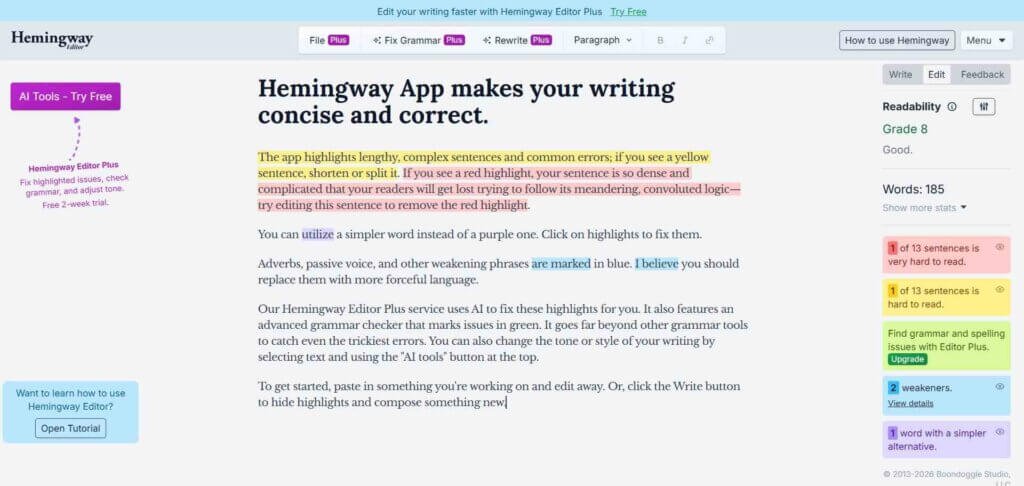Hemingway Editor Webpage