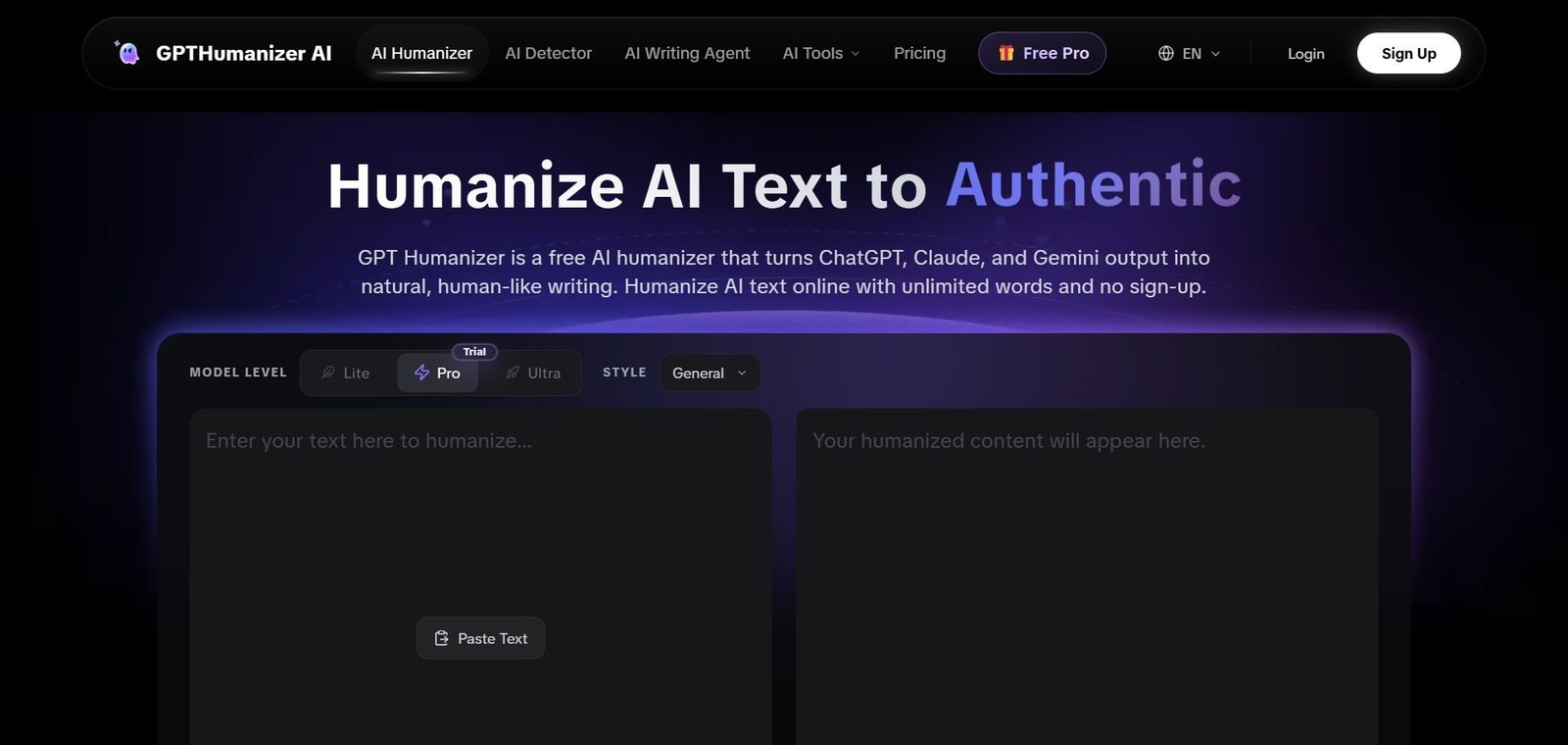 GPTHumanizer AI Webpage
