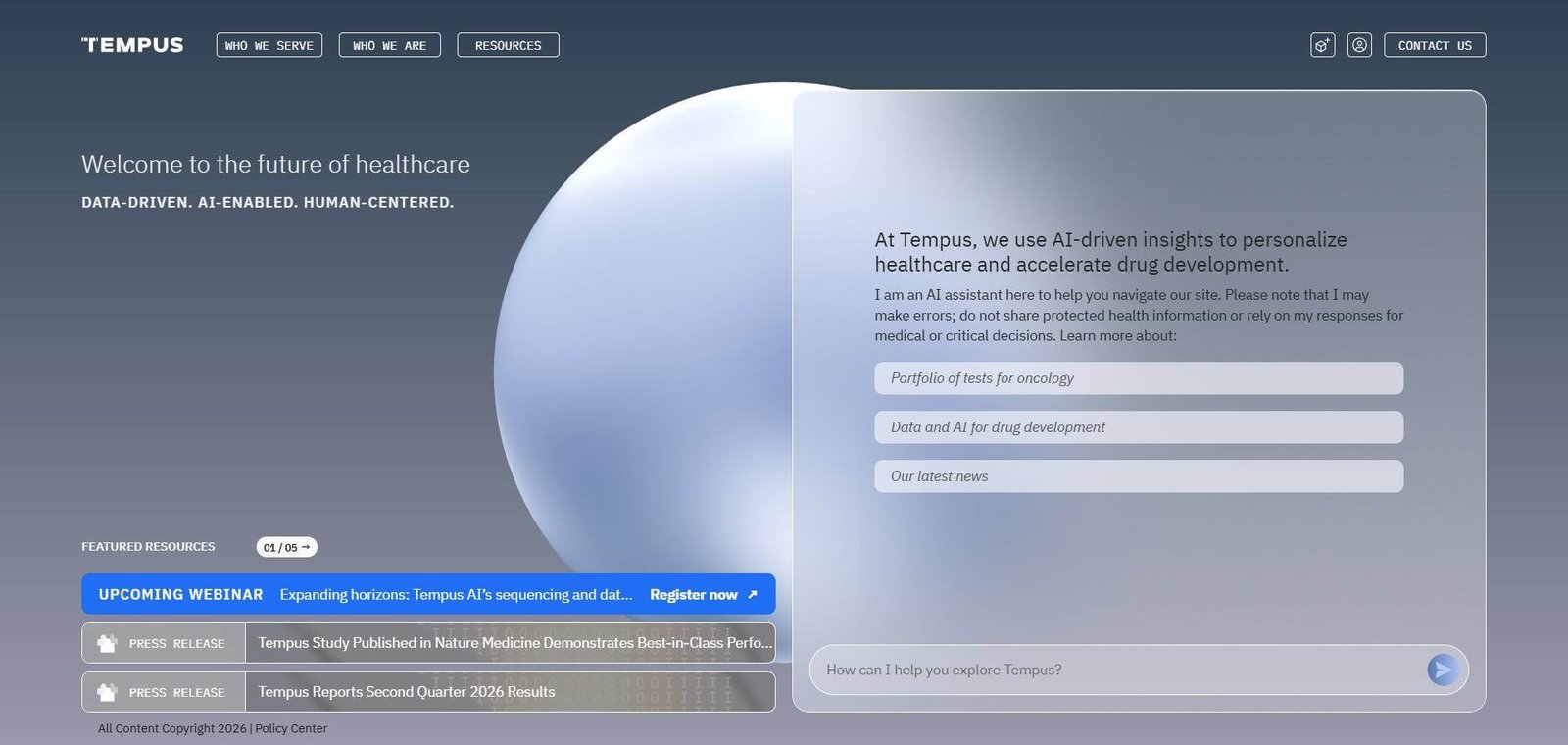 Tempus AI Webpage