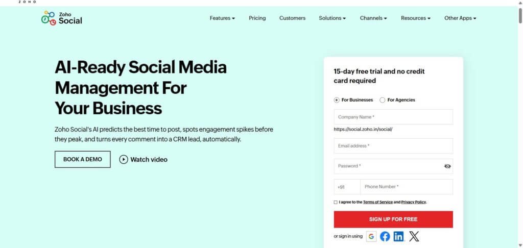 Zoho Social Webpage