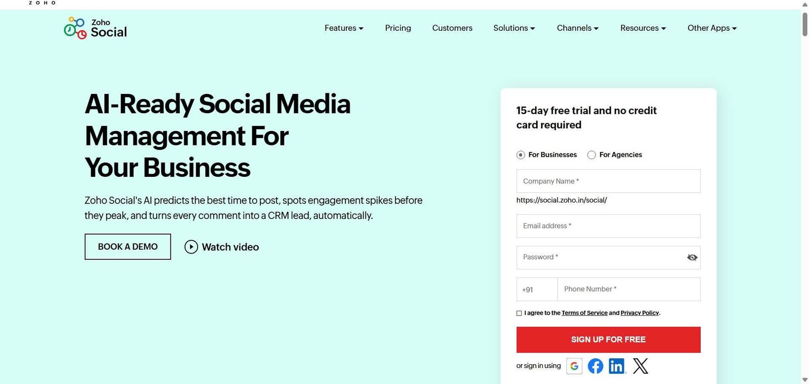 Zoho Social Webpage